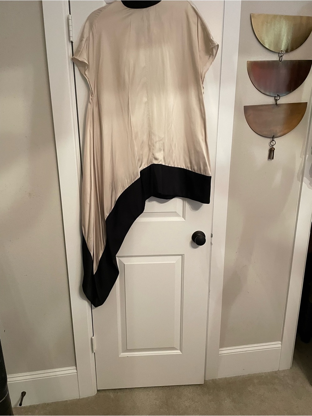 H&M Cream and Black Asymmetrical Satin Tunic Dress
